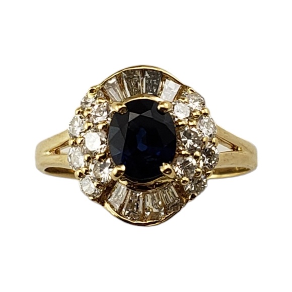 18K Yellow Gold Sapphire and Diamond Ring Size 7.5 JAGi Certified #15912 - Picture 1 of 8